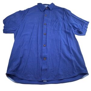 Tommy Bahama Shirt Men's Large Blue Silk Thirst Down Embroidered Camp Football